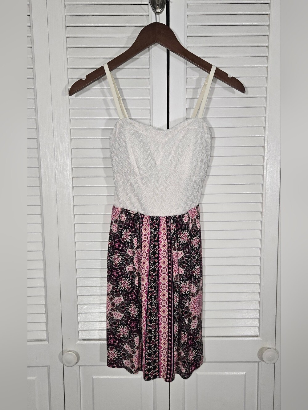 Lily Rose Sweetheart Corset Fit Flare White Lace Aztec Floral Mini Dress Sz S